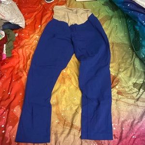 Like new motherhood, maternity blue dress pants with full belly panel